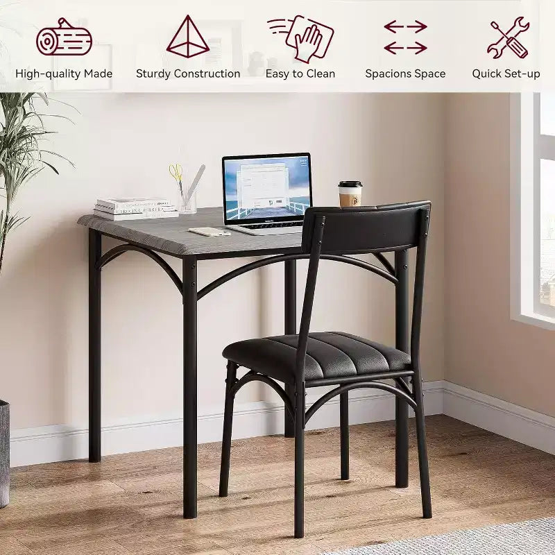 Ensemble de salle à manger carré rustique moderne, table 74,2 cm L x 76,5 cm H, chaises 85,6 cm x 46,7 cm x 43,2 cm, 2 personnes, métal et MDF, montage facile, peu encombrant