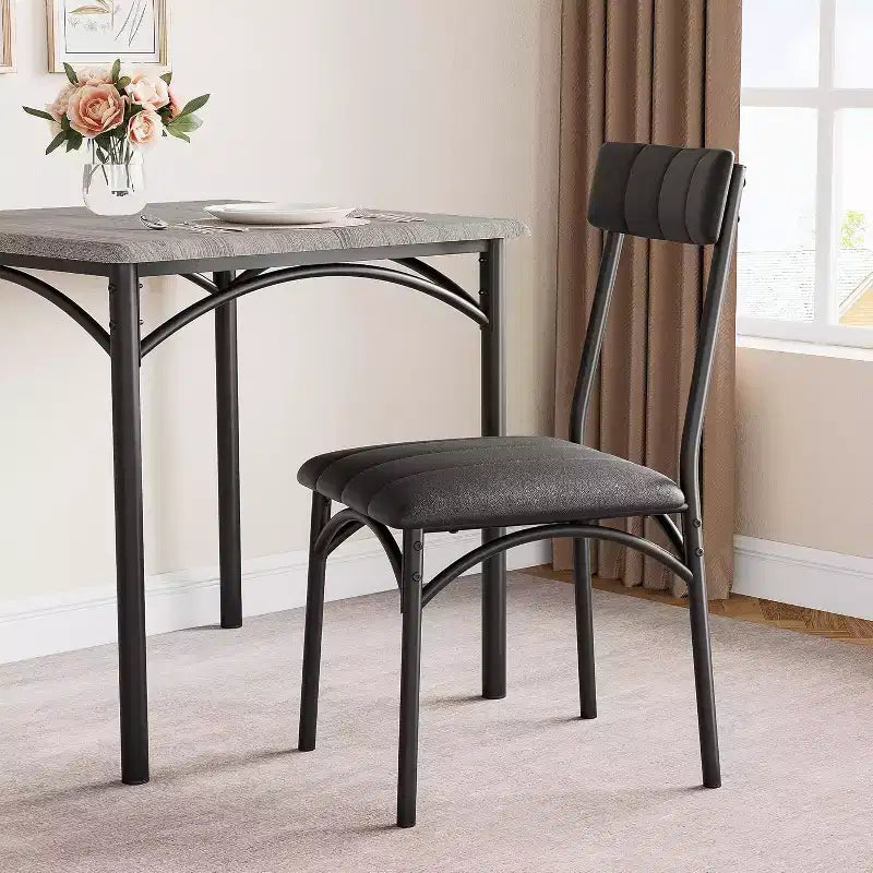 Ensemble de salle à manger carré rustique moderne, table 74,2 cm L x 76,5 cm H, chaises 85,6 cm x 46,7 cm x 43,2 cm, 2 personnes, métal et MDF, montage facile, peu encombrant