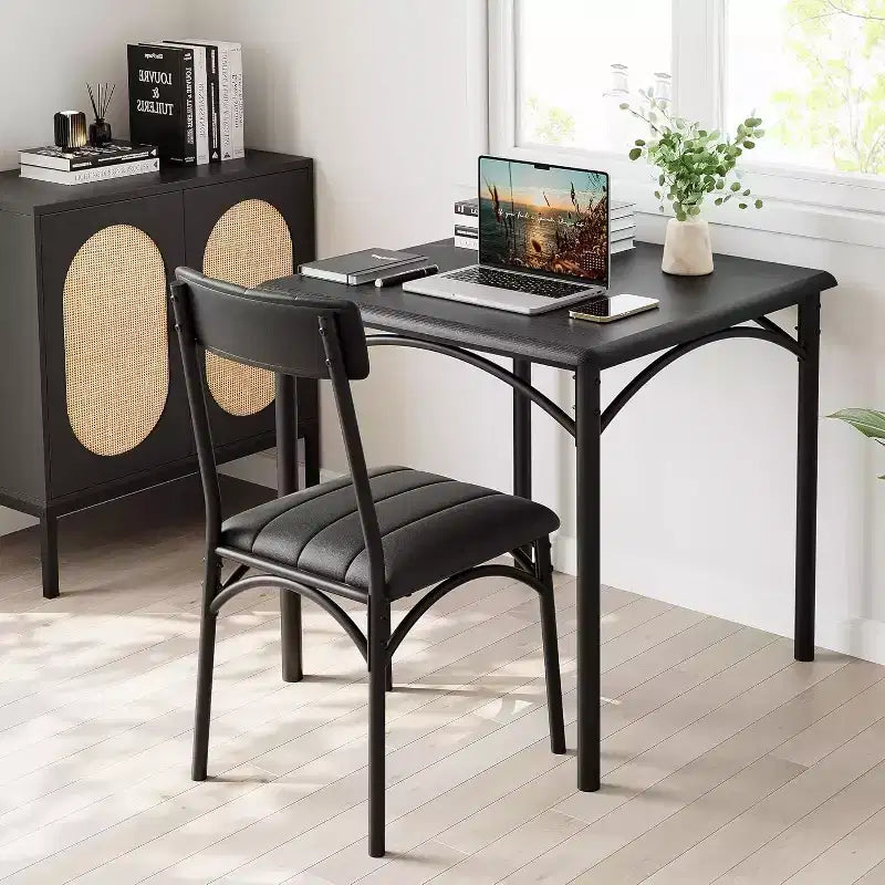 Ensemble de salle à manger carré rustique moderne, table 74,2 cm L x 76,5 cm H, chaises 85,6 cm x 46,7 cm x 43,2 cm, 2 personnes, métal et MDF, montage facile, peu encombrant