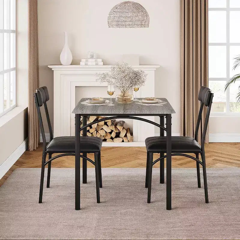 Ensemble de salle à manger carré rustique moderne, table 74,2 cm L x 76,5 cm H, chaises 85,6 cm x 46,7 cm x 43,2 cm, 2 personnes, métal et MDF, montage facile, peu encombrant