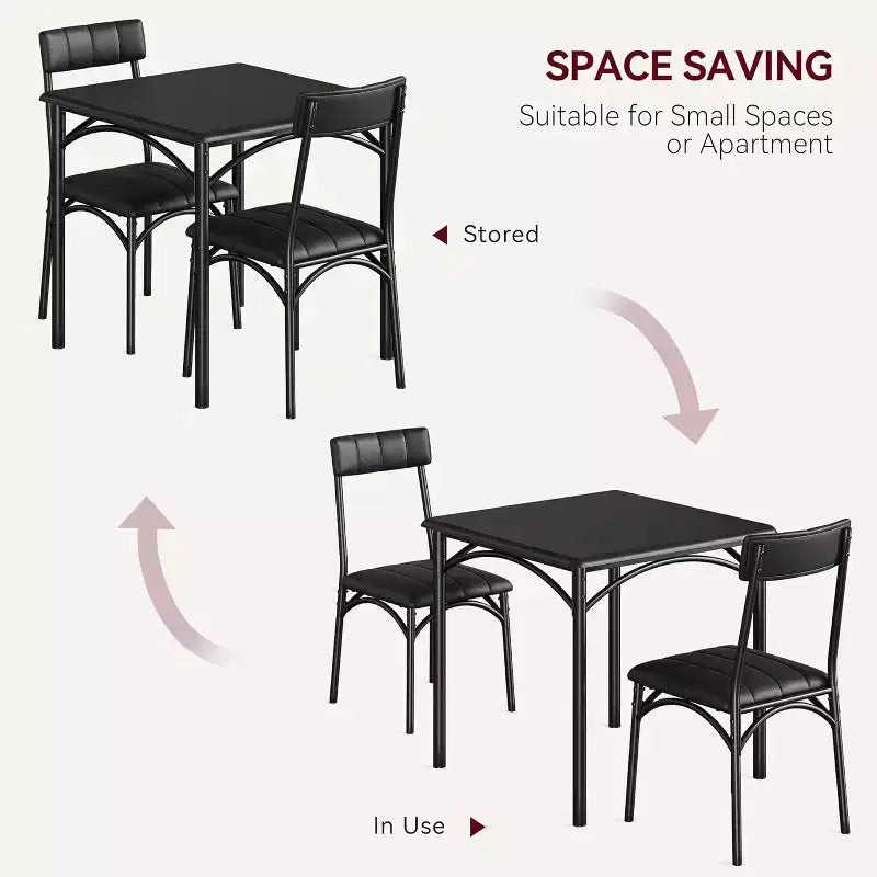 Ensemble de salle à manger carré rustique moderne, table 74,2 cm L x 76,5 cm H, chaises 85,6 cm x 46,7 cm x 43,2 cm, 2 personnes, métal et MDF, montage facile, peu encombrant