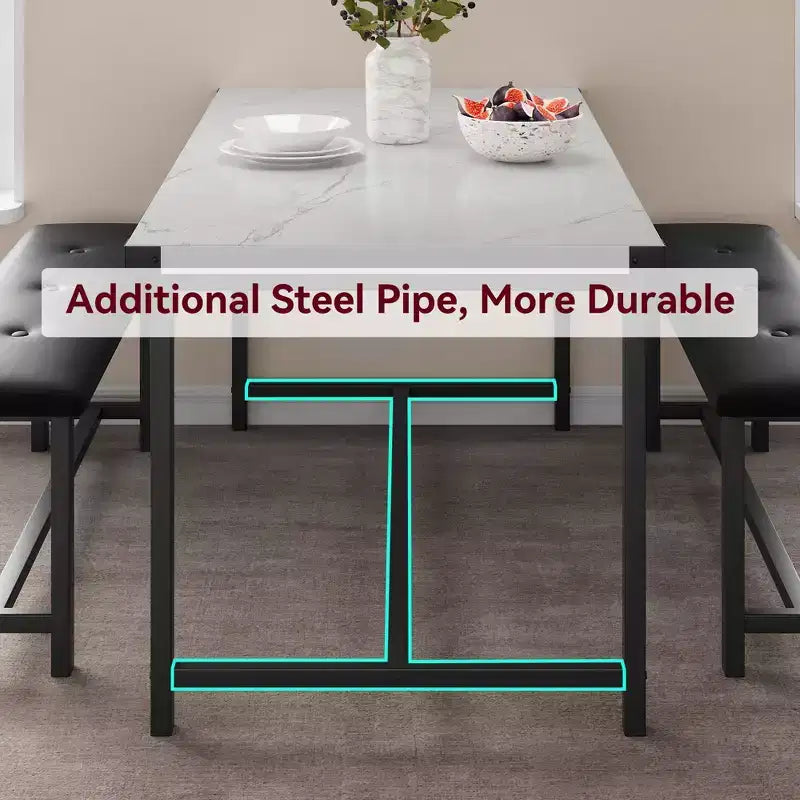 Ensemble de salle à manger 3 pièces pour 4 personnes, table de cuisine de 112 cm avec 2 bancs, ensemble de table de cuisine rectangulaire en bois, table de petit-déjeuner peu encombrante, noir