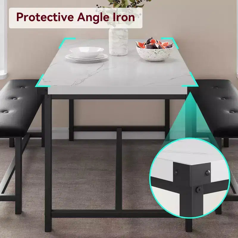 Ensemble de salle à manger 3 pièces pour 4 personnes, table de cuisine de 112 cm avec 2 bancs, ensemble de table de cuisine rectangulaire en bois, table de petit-déjeuner peu encombrante, noir