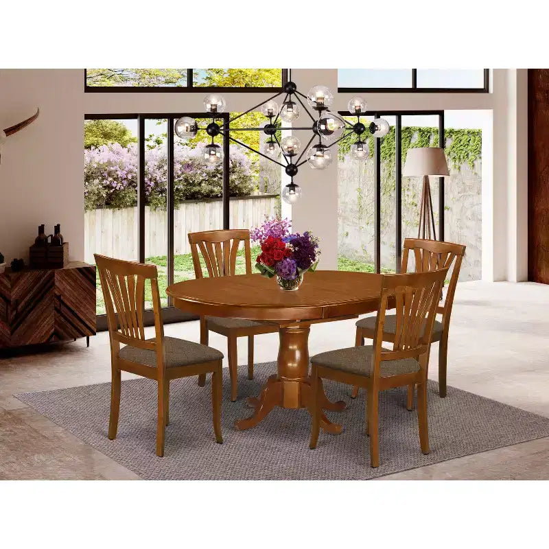 HomeStock Belmont Dining Room Set - Kitchen Dinette Table And Dining Chairs, Saddle Brown