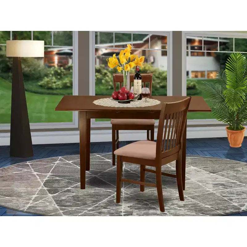 HomeStock Belmont Dinette Set- Table With A 12 Leaf And Dining Chairs, Mahogany