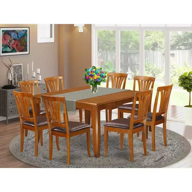 HomeStock Belmont Dining Room Set-Dining Table And Chairs, Saddle Brown