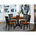 HomeStock Belmont 5 Pc Kitchen table set with a Dining Table and 4 Wood Seat Kitchen Chairs in Black and Cherry