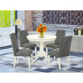 HomeStock Belmont 5Pc Round 36 Table And 4 Parson Chair With Linen White Finish Leg And Linen Fabric- Gray Color
