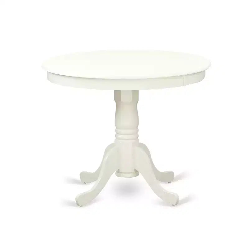 HomeStock Belmont Ensemble Table Ronde 36" 5 pièces et 4 Chaises Parson avec Pieds Finition Blanc Lin et Tissu Lin - Couleur Gris