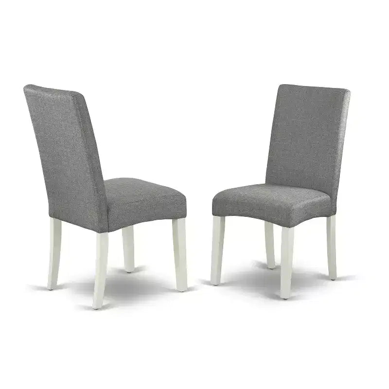 HomeStock Belmont Ensemble Table Ronde 36" 5 pièces et 4 Chaises Parson avec Pieds Finition Blanc Lin et Tissu Lin - Couleur Gris