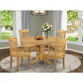 HomeStock Belmont 5 Pc Dining set with a Kitchen Table and 4 Wood Seat Kitchen Chairs in Oak
