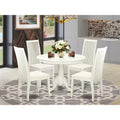 HomeStock Belmont 5-Piece Hartland Set With One Dining Table And Four Wood Seat Dinette Chairs In A Beautiful Linen White Finish