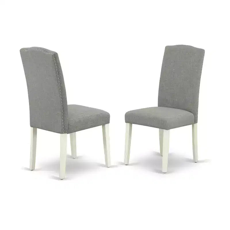 HomeStock Belmont Ensemble de salle à manger ovale 7 pièces 42/60 avec rallonge papillon de 18 pouces et 6 chaises Parson avec pieds blancs et tissu en lin Couleur Dark Shitake