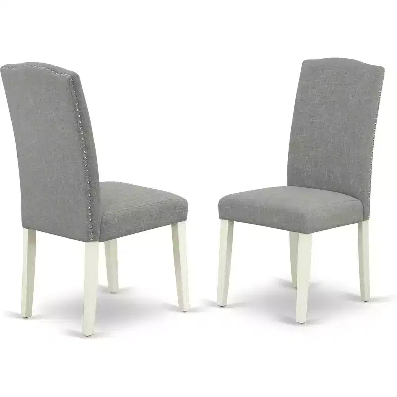 HomeStock Belmont Ensemble de salle à manger ovale 7 pièces 42/60 avec rallonge papillon de 18 pouces et 6 chaises Parson avec pieds blancs et tissu en lin Couleur Dark Shitake