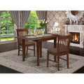 HomeStock Belmont 3Pc Dining Table Set Contains a Small Dining Table and 2 Modern Dining Chairs with Linen Fabic Seat, Mahogany Finish