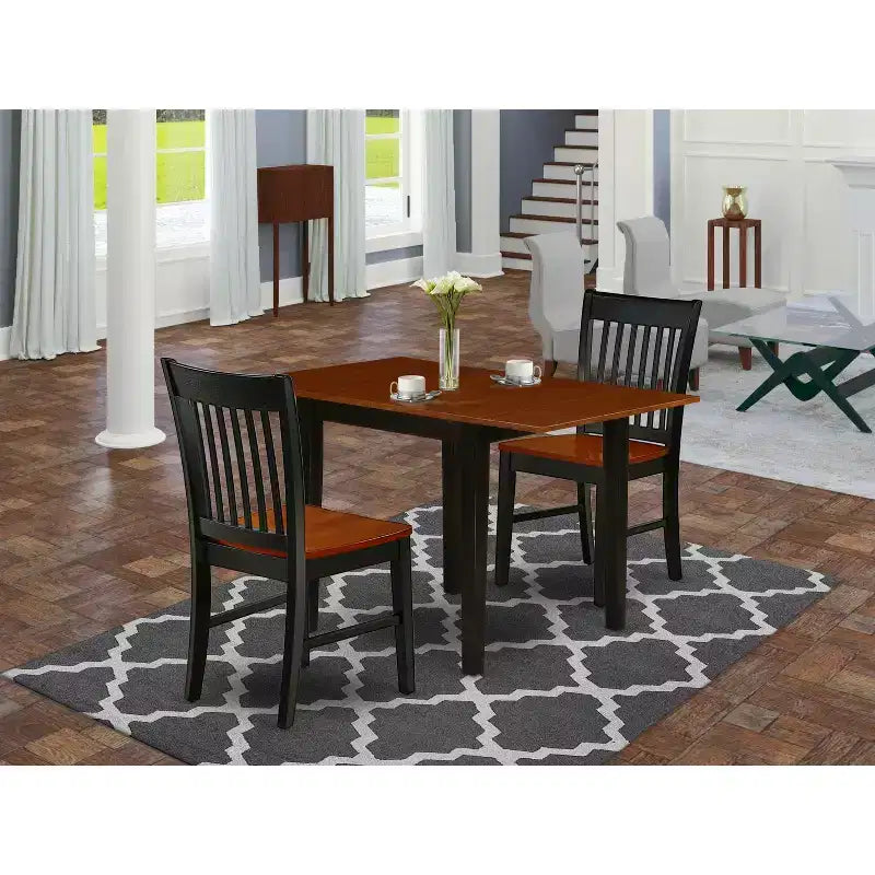 HomeStock Belmont 3Pc Kitchen Table Set , Small Kitchen Table , 2 Wooden Dining Chairs , Solid Wood Seat , Slat back, Black , Cherry Finish