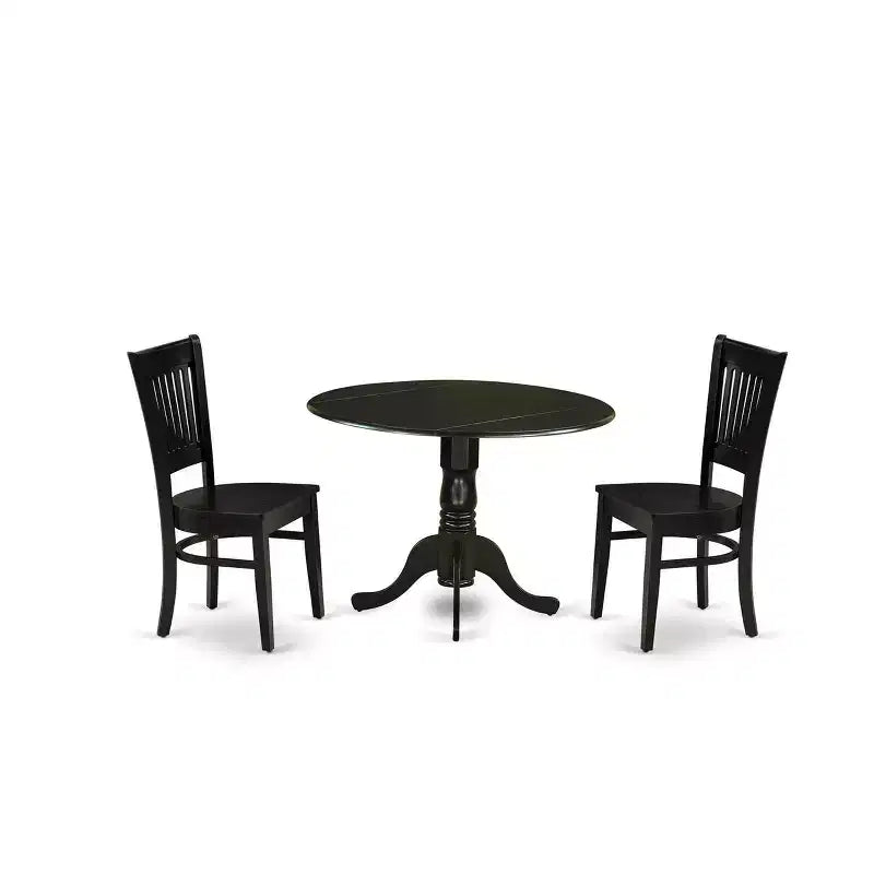 HomeStock Belmont – Ensemble de 3 pièces pour cuisine – 2 chaises mi-siècle avec assise en bois et dossier à lattes – Table de petit-déjeuner avec rallonges – Fini noir