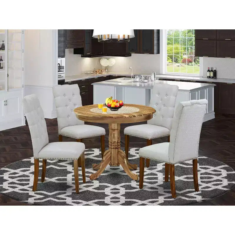 HomeStock Belmont 5-Piece Kitchen Dinette Set, Round Kitchen Table & 4 Parson Chairs, Natural Finish