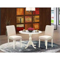 HomeStock Belmont 3 Piece Dining Room Set 1 Drop Leaves Wood Table and 2 Light Beige Linen Fabric Dinning Chairs with High Back - Linen White Finish