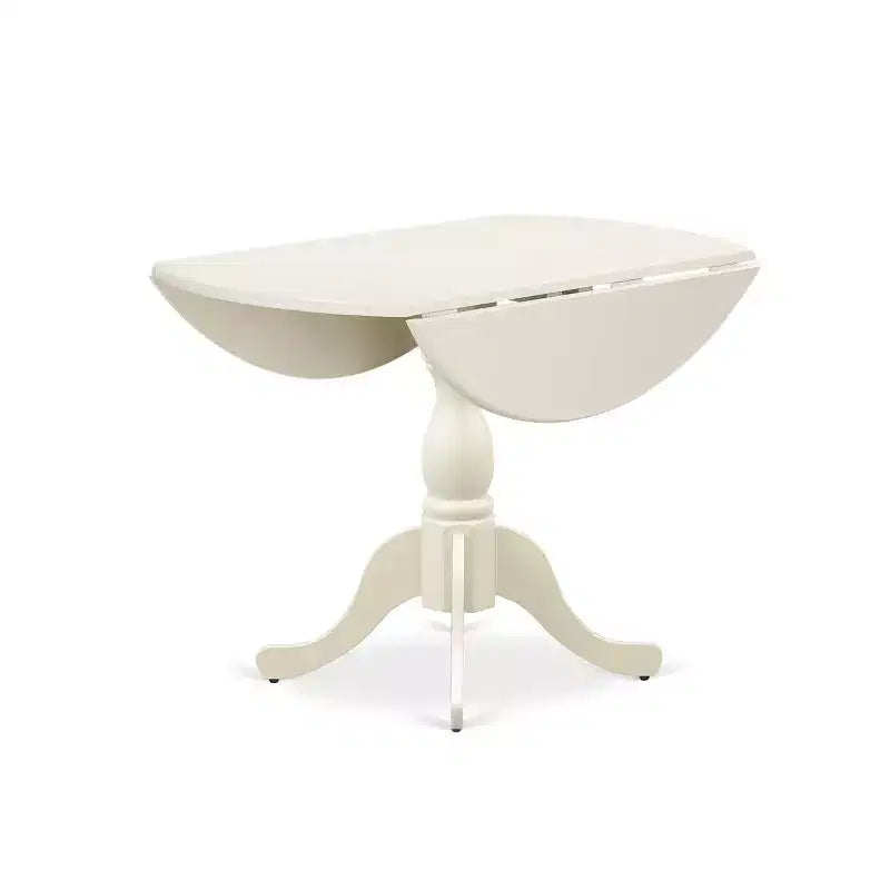 Ensemble De Salle À Manger 3 Pièces Belmont HomeStock, 1 Table À Abattants En Bois et 2 Chaises De Salle À Manger En Tissu Lin Beige Clair Avec Haut Dossier - Fini Blanc Lin