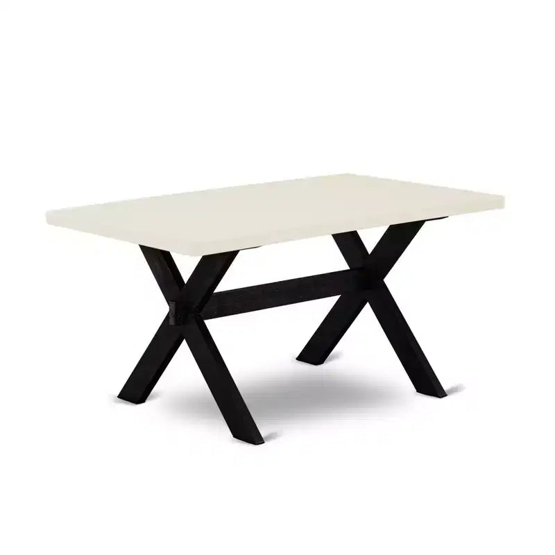 HomeStock Belmont Ensemble de salle à manger 6 pièces – 4 chaises de salle à manger avec plateau rectangulaire et banc de salle à manger – Fini blanc lin et noir