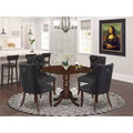 HomeStock Belmont 5 Piece Dining Room Set Consists of a Round Kitchen Table with Dropleaf and 4 Upholstered Chairs, Mahogany