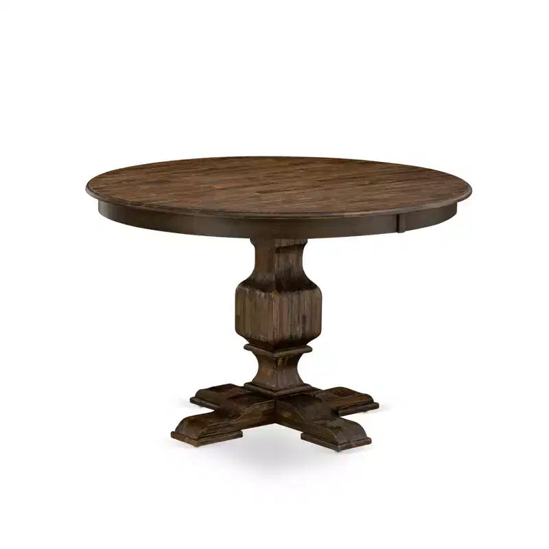 Ensemble de salle à manger et cuisine 7 pièces HomeStock Belmont composé d'une table à manger et de 6 chaises de salle à manger en cuir PU noir - Finition Jacobean vieillie