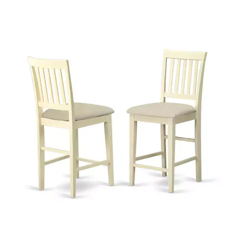 HomeStock Belmont, ensemble de meubles de salle à manger 5 pièces, comprenant une table à manger ronde avec pied central et 4 chaises à assise en bois, 42x42 pouces, Blanc lin