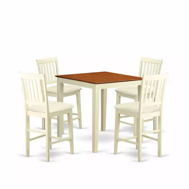 HomeStock Belmont, ensemble de meubles de salle à manger 5 pièces, comprenant une table à manger ronde avec pied central et 4 chaises à assise en bois, 42x42 pouces, Blanc lin