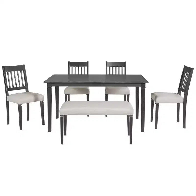 Ensemble de salle à manger de ferme pour 6 personnes, 6 pièces : table rectangulaire en bois et 4 chaises avec banc pour la cuisine