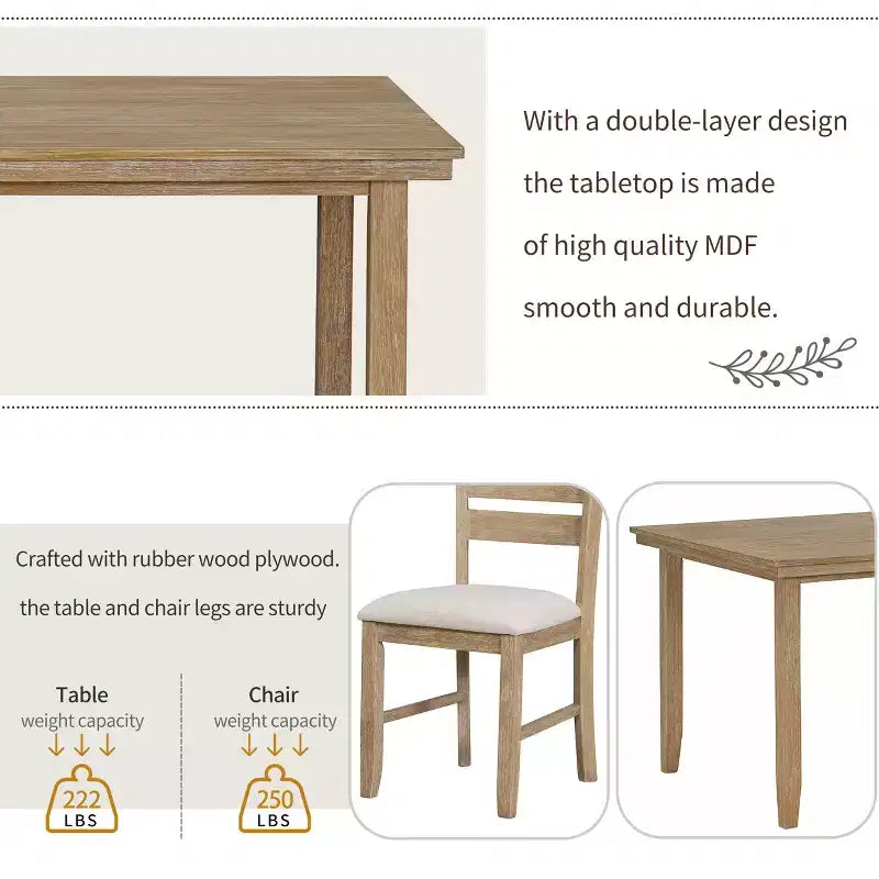 Ensemble Table de Salle à Manger de Ferme pour 6, Table Rectangulaire en Bois et 4 Chaises Rembourrées & Banc