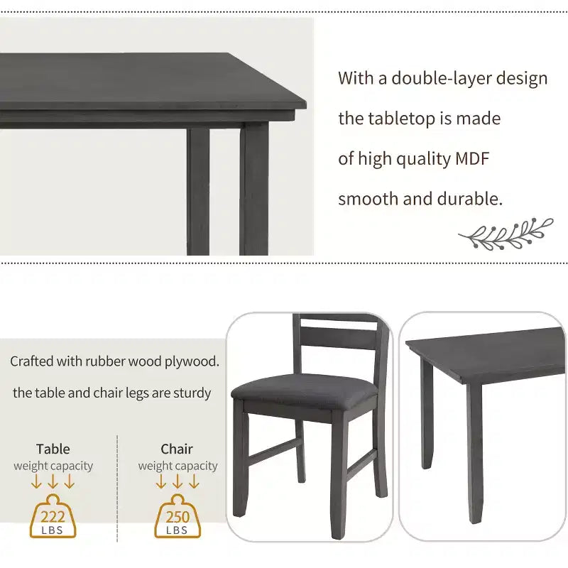 Ensemble Table de Salle à Manger de Ferme pour 6, Table Rectangulaire en Bois et 4 Chaises Rembourrées & Banc