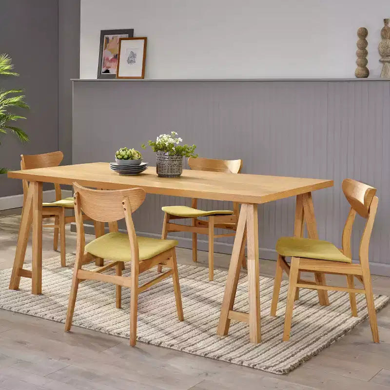 Ensemble de salle à manger 5 pièces Christopher Knight Home Anise en bois et tissu style milieu du siècle