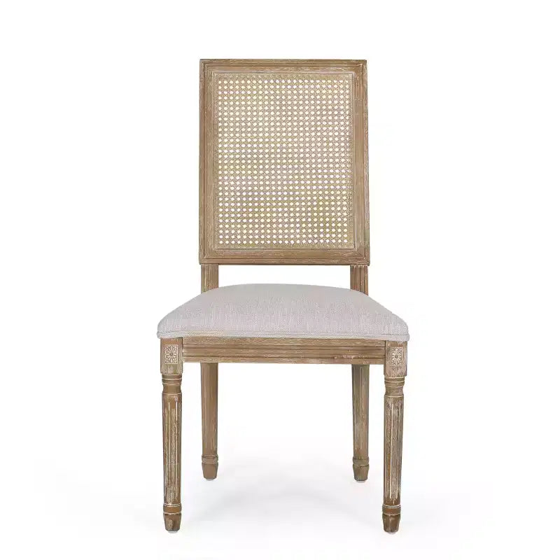 Christopher Knight Home Remuda Ensemble de salle à manger circulaire 5 pièces en tissu, bois et rotin, style campagnard français