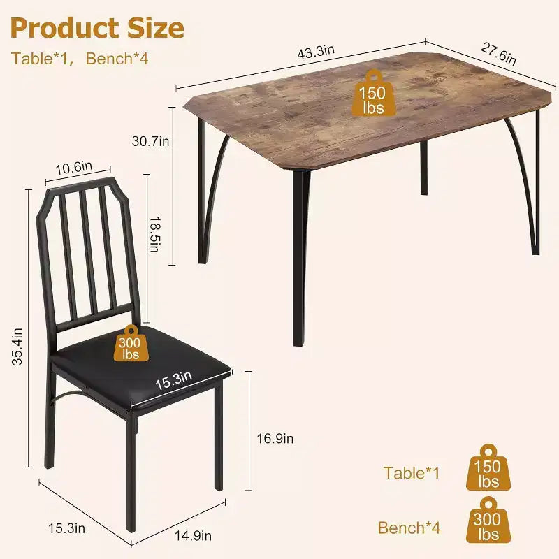 Ensemble table et chaises de salle à manger 3/5 pièces pour 2/4 personnes, petite table de cuisine avec chaises rembourrées, ensemble de 2/4 chaises de table de cuisine, idéal pour la maison