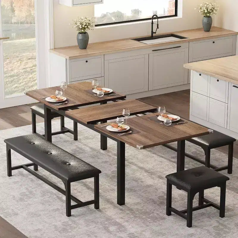 Ensemble de table à manger 5 pièces pour 4-6 personnes, ensemble de table de salle à manger extensible pour 4 personnes, table de cuisine avec bancs et tabourets, ensemble de table à manger pour la maison