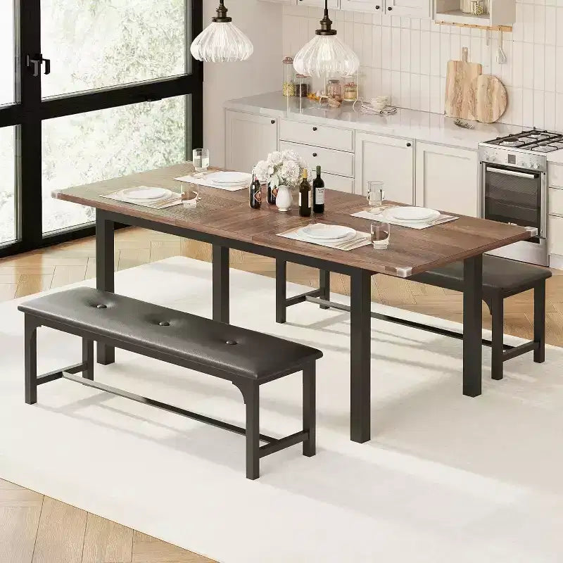 Ensemble de table à manger 5 pièces pour 4-6 personnes, ensemble de table de salle à manger extensible pour 4 personnes, table de cuisine avec bancs et tabourets, ensemble de table à manger pour la maison