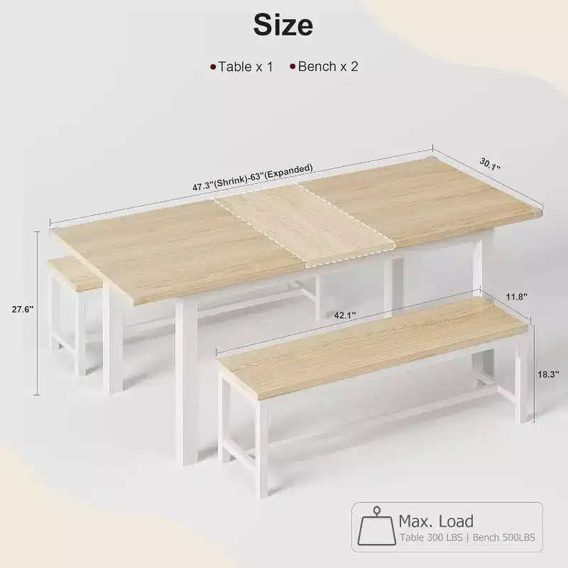 Ensemble de table à manger 5 pièces pour 4-6 personnes, ensemble de table de salle à manger extensible pour 4 personnes, table de cuisine avec bancs et tabourets, ensemble de table à manger pour la maison