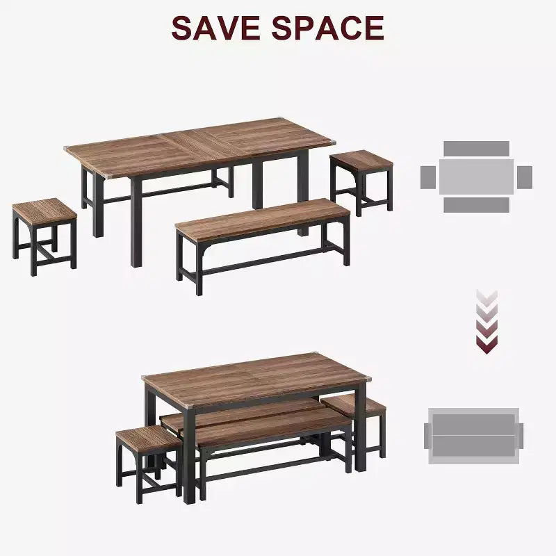 Ensemble de table à manger 5 pièces pour 4-6 personnes, ensemble de table de salle à manger extensible pour 4 personnes, table de cuisine avec bancs et tabourets, ensemble de table à manger pour la maison