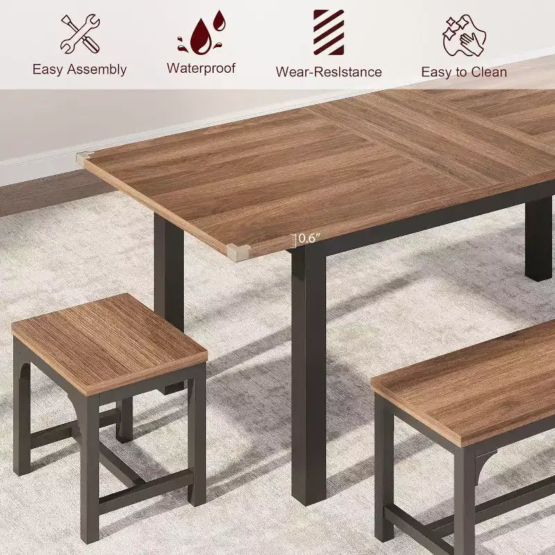 Ensemble de table à manger 5 pièces pour 4-6 personnes, ensemble de table de salle à manger extensible pour 4 personnes, table de cuisine avec bancs et tabourets, ensemble de table à manger pour la maison