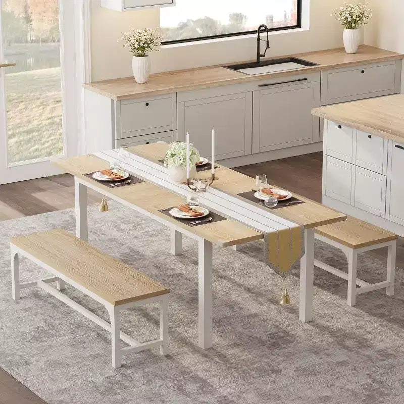 Ensemble de table à manger 5 pièces pour 4-6 personnes, ensemble de table de salle à manger extensible pour 4 personnes, table de cuisine avec bancs et tabourets, ensemble de table à manger pour la maison