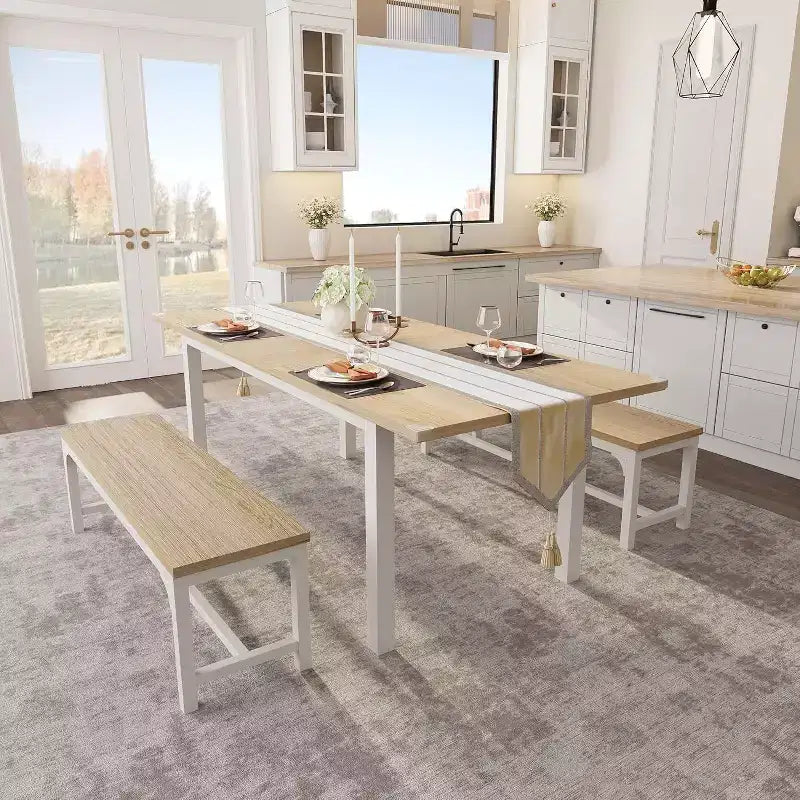 Ensemble de table à manger 5 pièces pour 4-6 personnes, ensemble de table de salle à manger extensible pour 4 personnes, table de cuisine avec bancs et tabourets, ensemble de table à manger pour la maison