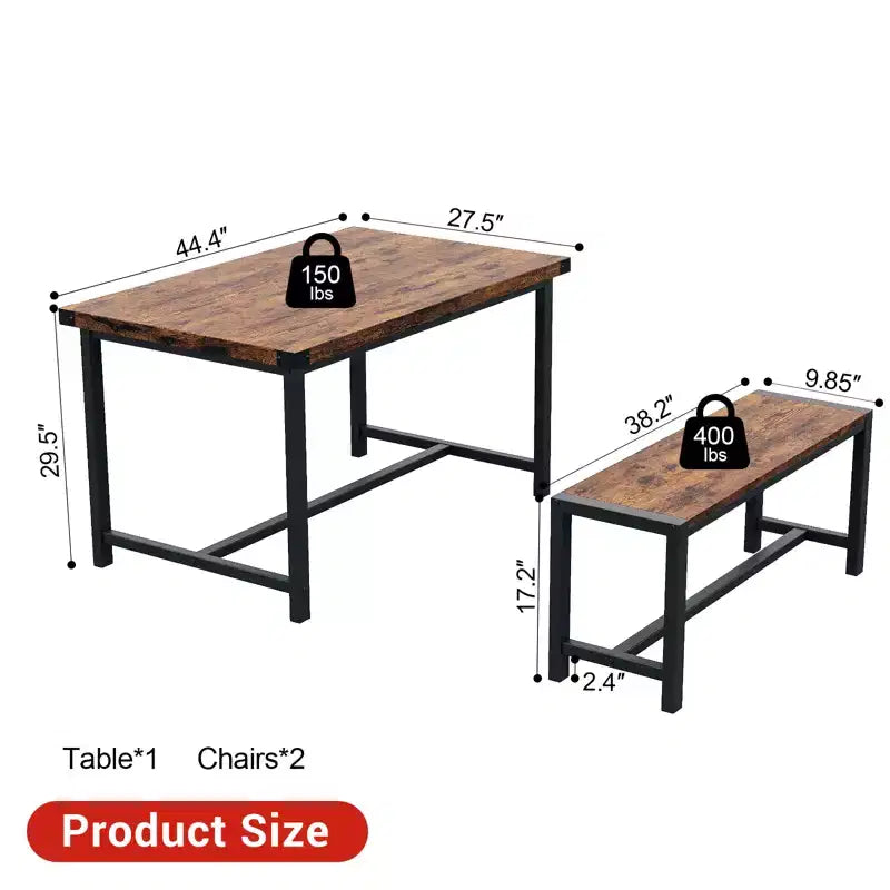 COZONY Ensemble de salle à manger 3 pièces pour 4 personnes, table de cuisine en bois avec 2 bancs, mobilier de dînette peu encombrant pour les petits espaces et les appartements