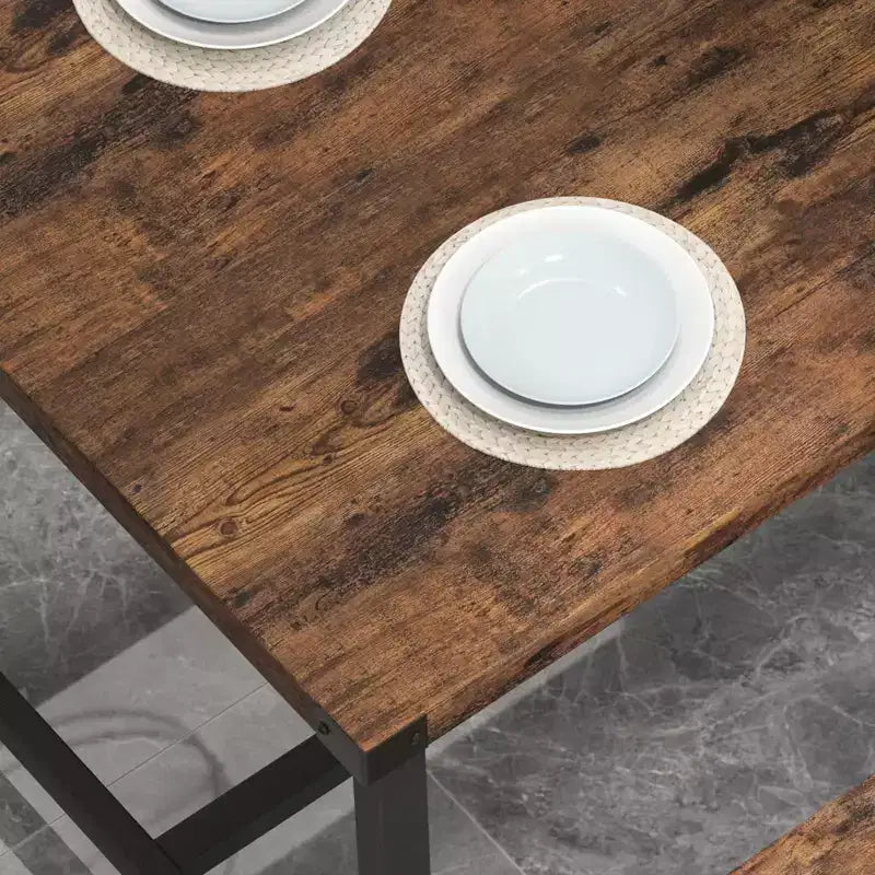 COZONY Ensemble de salle à manger 3 pièces pour 4 personnes, table de cuisine en bois avec 2 bancs, mobilier de dînette peu encombrant pour les petits espaces et les appartements