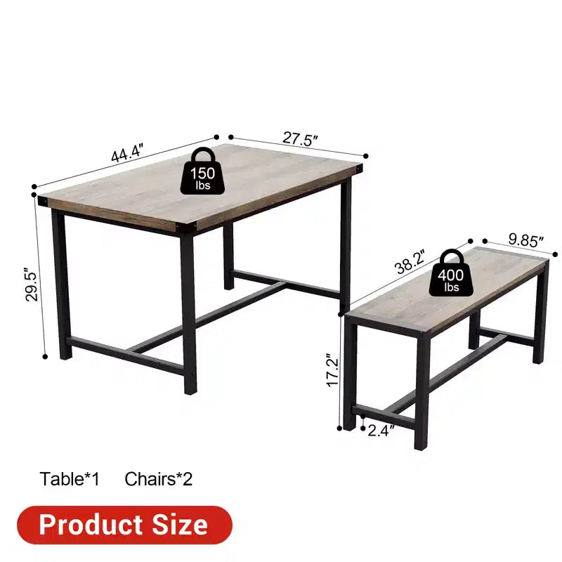 COZONY Ensemble de salle à manger 3 pièces pour 4 personnes, table de cuisine en bois avec 2 bancs, mobilier de dînette peu encombrant pour les petits espaces et les appartements