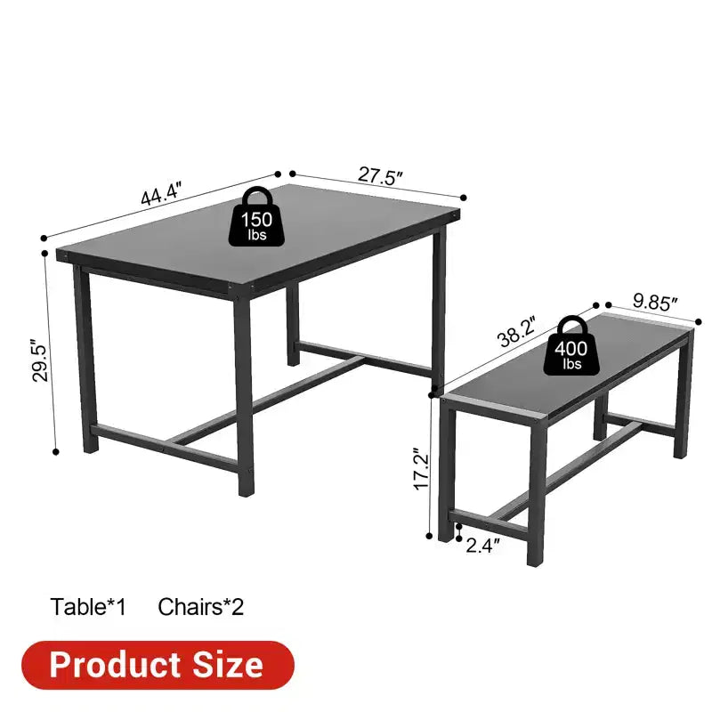 COZONY Ensemble de salle à manger 3 pièces pour 4 personnes, table de cuisine en bois avec 2 bancs, mobilier de dînette peu encombrant pour les petits espaces et les appartements