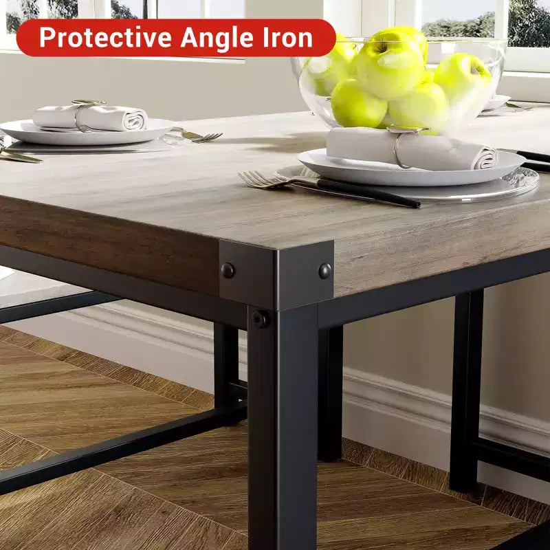 COZONY Ensemble de salle à manger 3 pièces pour 4 personnes, table de cuisine en bois avec 2 bancs, mobilier de dînette peu encombrant pour les petits espaces et les appartements