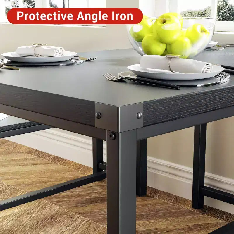 COZONY Ensemble de salle à manger 3 pièces pour 4 personnes, table de cuisine en bois avec 2 bancs, mobilier de dînette peu encombrant pour les petits espaces et les appartements