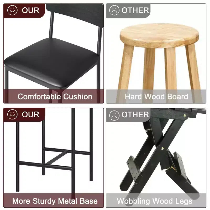 Table de cuisine et chaises de salle à manger pour 2 avec étagère de rangement et chaises rembourrées, ensemble table de bar pour petits espaces et appartements