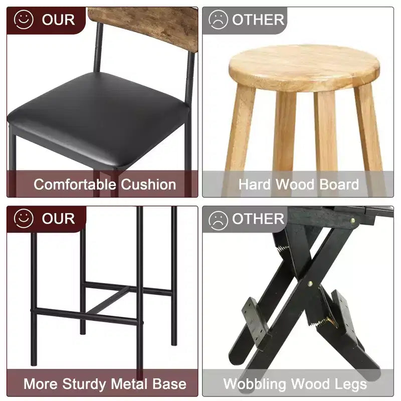 Table de cuisine et chaises de salle à manger pour 2 avec étagère de rangement et chaises rembourrées, ensemble table de bar pour petits espaces et appartements